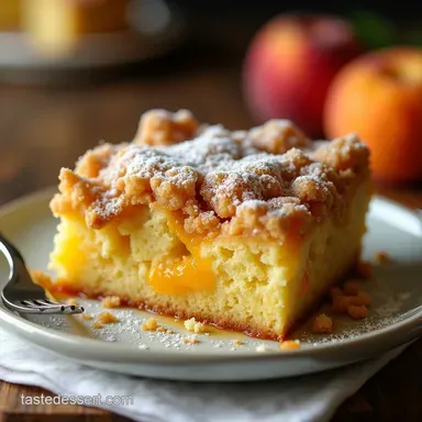 Easy Fresh Peach Cake Recipe with Buttery Crumb Topping Recipe Card