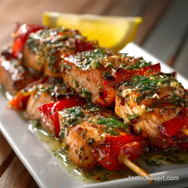 Grilled Salmon Kebabs Mediterranean Skewers with LemonDill Glaze Recipe Card