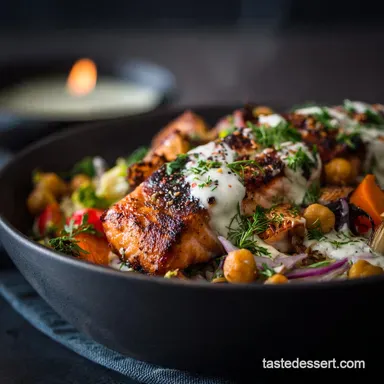 Healthy Recipes Crispy Salmon Chickpea Bowl in 27 Mins Recipe Card