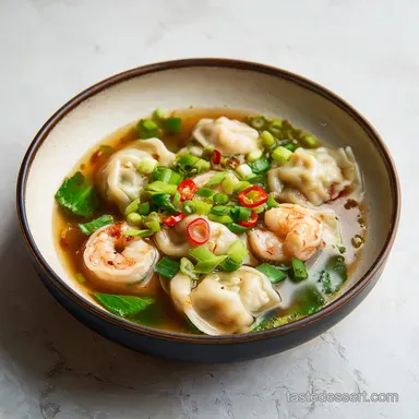 Homemade Wonton Soup with Ginger Infused Pork and Shrimp Recipe Card