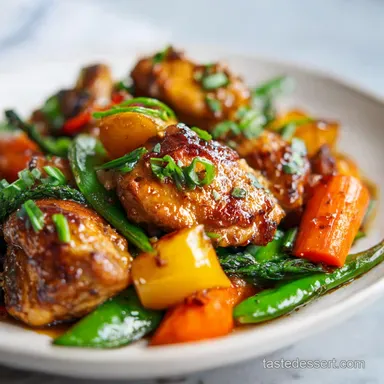 One Pan Honey Garlic Chicken Vegetables for 4 Servings Recipe Card