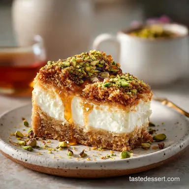 Honey Pistachio Baklava Cheesecake Recipe: Crispy Baked Recipe Card