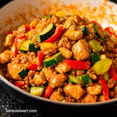 Quick Ground Kung Pao Chicken with Zucchini Peppers Recipe Card