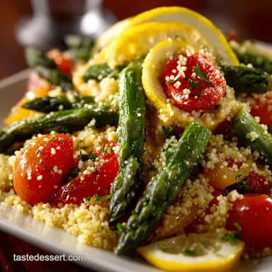 Lemon Asparagus Couscous Salad with Tomatoes: Zesty Summer Side Dish Recipe Card