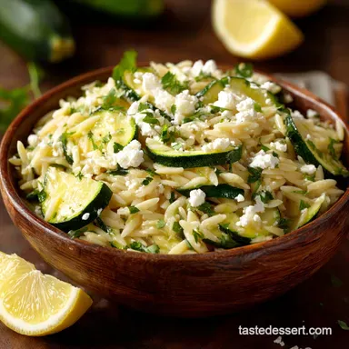 Bright Lemon and Feta Orzo with Zucchini A Healthy Summer Dinner Recipe Card