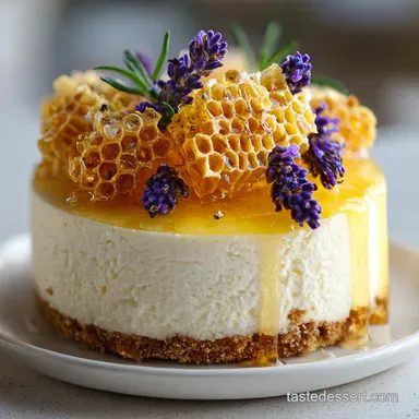 Lemon Lavender Cheesecake Topped with Honeycomb: Silky Finish Recipe Card
