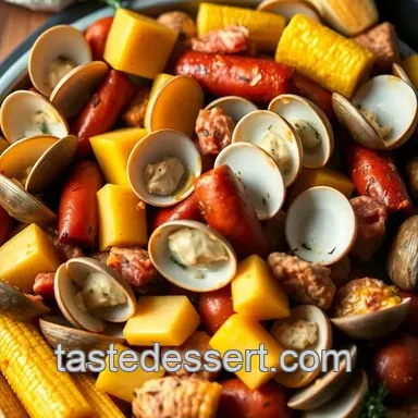 Long Island Clam Bake with Lemon-Garlic Butter presentation