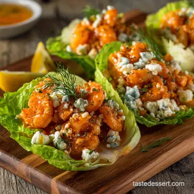 LowCarb Buffalo Shrimp Lettuce Wraps: Ready in 18 Minutes! Recipe Card