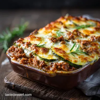 Zucchini Lasagna: Low Carb, Hearty Meat Sauce, and Never Soggy Recipe Card