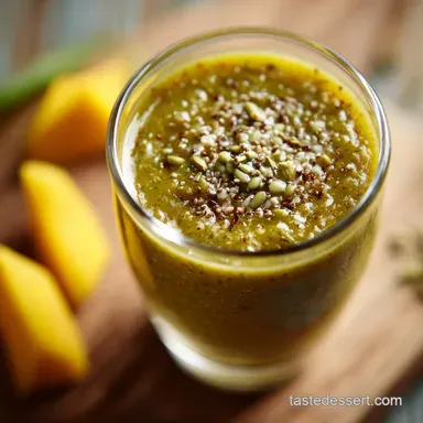 Mango Banana Hemp Seed Green Smoothie: Healthy 5-Minute Tropical Dynamo Recipe Card