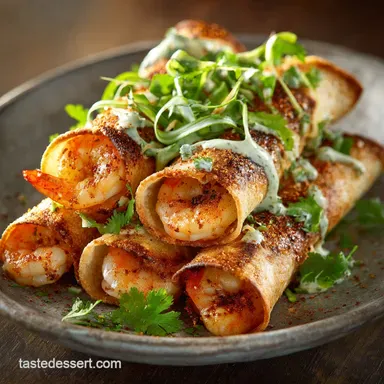 Baked Shrimp Taquitos: Crispy Oven Recipe with Chipotle Lime Crema Recipe Card