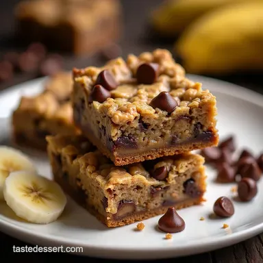 Chewy Peanut Butter Banana Chocolate Chip Oatmeal Bars Recipe Card