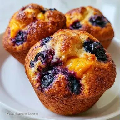 Peach Blueberry Muffins for 12 Muffins Recipe Card