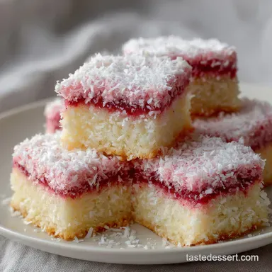 Pink Coconut Snowball Cake Bars Recipe for 16 Recipe Card