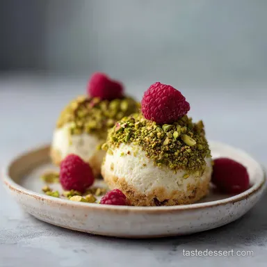 Pistachio Raspberry Cheesecake Domes for 6 Servings Recipe Card