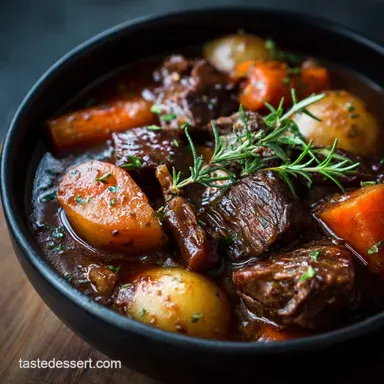 Proper Slow Cooker Beef Stew Recipe Rich Gravy Tender Meat Recipe Card