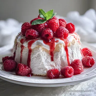 Raspberry Angel Food Cake with Raspberries Recipe Card