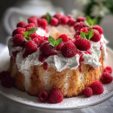 Raspberry Angel Food Cake with Raspberries