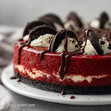 Red Velvet Oreo Cheesecake Recipe with Drizzle