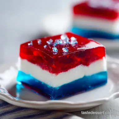 Red White Blue Jello: Layered Creamy Dessert for 24 Servings Recipe Card