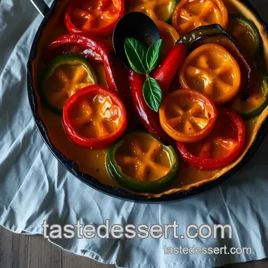 Roasted Bell Pepper Tart Tatin with Balsamic Glaze presentation