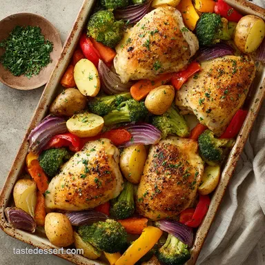 Healthy Meal Prep Idea with Roasted Chicken and Vegetables: 45-Min Sheet Pan Wonder Recipe Card