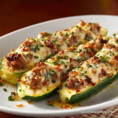 Stuffed Zucchini with Sausage Recipe: Quick Low Carb Zucchini Boats Recipe Card