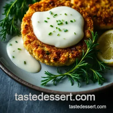 Savory Canned Salmon Cakes with Lemon Dill Sauce presentation
