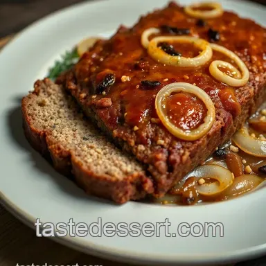 Savory French Onion Meatloaf with Melted Gruyère presentation