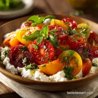 15Minute Savory Heirloom Tomato Cottage Cheese Bowl Summer Lunch Recipe Card