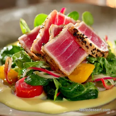 Seared Tuna Salad with Wasabi Butter Sauce: Restaurant-Quality Ahi Tuna Recipe Card