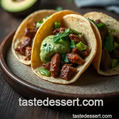 Delicious Beef Flap Meat Tacos with Avocado-Cilantro Sauce Recipe Card