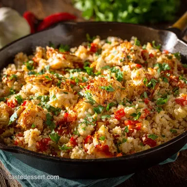Skillet Cauliflower Arroz Con Pollo: Quick One-Pan Low Carb Dinner Recipe Card