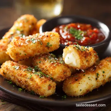 Skinny Baked Mozzarella Sticks: Ultra-Crispy Low Calorie Appetizer Recipe Card