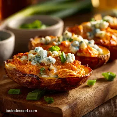 Skinny Buffalo Chicken Potato Skins: Healthy Party Food Hero Recipe Card