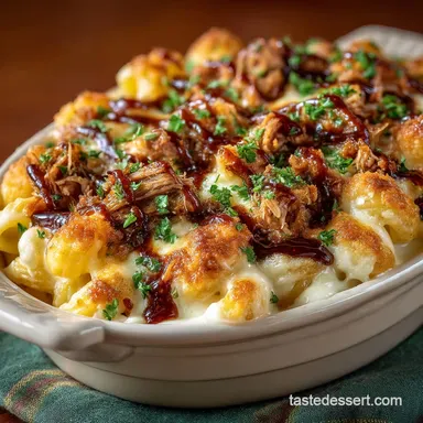 The King of Comfort Pulled Pork Mac and Cheese Bake Recipe Card