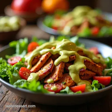 High Protein Southwest Chicken Salad with Avocado Dressing Recipe Card