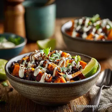 Roasted Sweet Potato Black Bean Bowls with Creamy Lime Drizzle