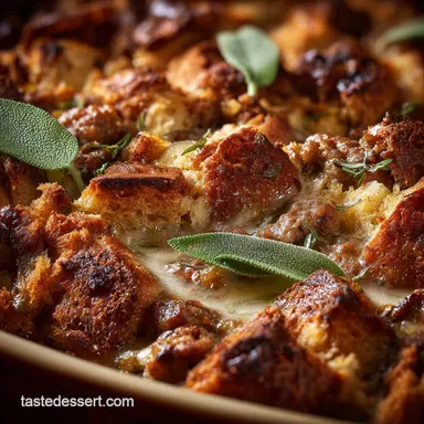 Thanksgiving Stuffing: Buttery Sourdough, Sausage, and Sage Casserole Recipe Card