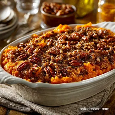 Southern Sweet Potato Casserole Classic Recipe with Crunchy Pecan Topping Recipe Card