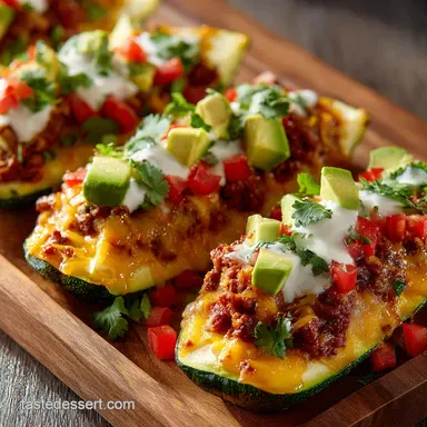 Cheesy Zucchini Taco Boats Easy LowCarb Weeknight Dinner Recipe Recipe Card
