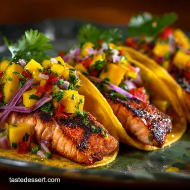 Salmon Tacos: Pan-Seared Fillets with Zesty Mango Salsa Recipe Card