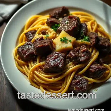 Steakhouse Style Pasta with Garlic Butter Sauce presentation