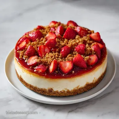 Strawberry Crunch Cheesecake 2: Velvety Creamy Baked Dessert Recipe Card
