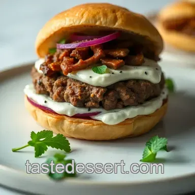 The Minted Marvel: A Juicy Lamb Burger with Feta & Tzatziki presentation