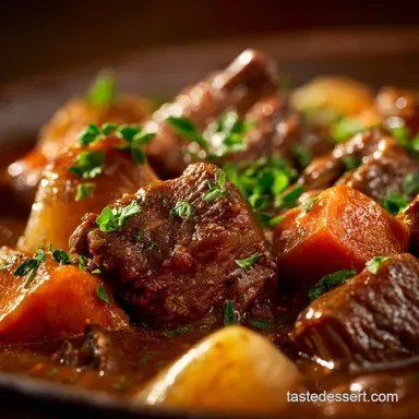 Beef Stew: Classic Slow-Cooker Recipe for Meltingly Tender Meat. Recipe Card