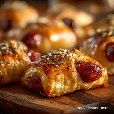 Flaky Puff Pastry Pigs in a Blanket Dijon Everything Bagel Topping Recipe Card