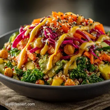 Buddha Bowl: The Ultimate Rainbow Feast with Zesty Tahini Dressing Recipe Card