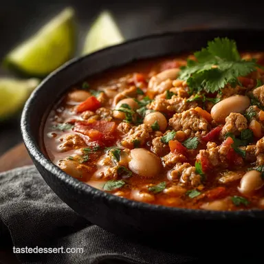 White Bean Turkey Chili Recipe Healthy Easy OnePot Meal Recipe Card