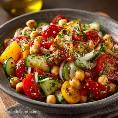 Mediterranean Chickpea Salad with Cucumber Tomato Ready in 20 Min Recipe Card